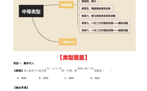 专题01一元二次方程（学生版）（中等类型）_人教版数学九年级上册_版本二_九年级数学上册（人教版）_基础中等题型过关专练-U343_2025版