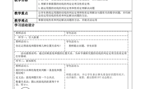 《24.2.2.2直线与圆的位置关系》教学设计_人教版数学九年级上册_版本二_九年级数学上册（人教版）_大单元教学课件+教学设计-U42_第二十四章圆