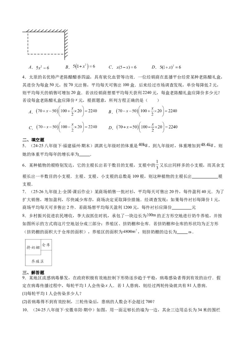 专题03实际问题与一元二次方程（专项训练）（学生版）_人教版数学九年级上册_版本二_九年级数学上册（人教版）_单元知识复习专项-U105_2026版