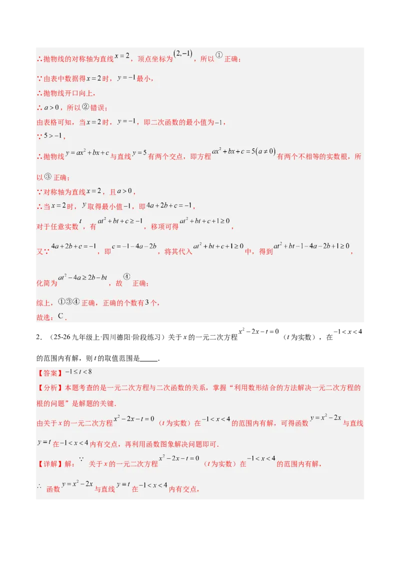 专题03二次函数与一元二次方程重难点题型专训（3个知识点+9大题型+3大拓展训练+自我检测）（教师版）_人教版数学九年级上册_版本二_九年级数学上册（人教版）_重难点专题提升-V7_2026版
