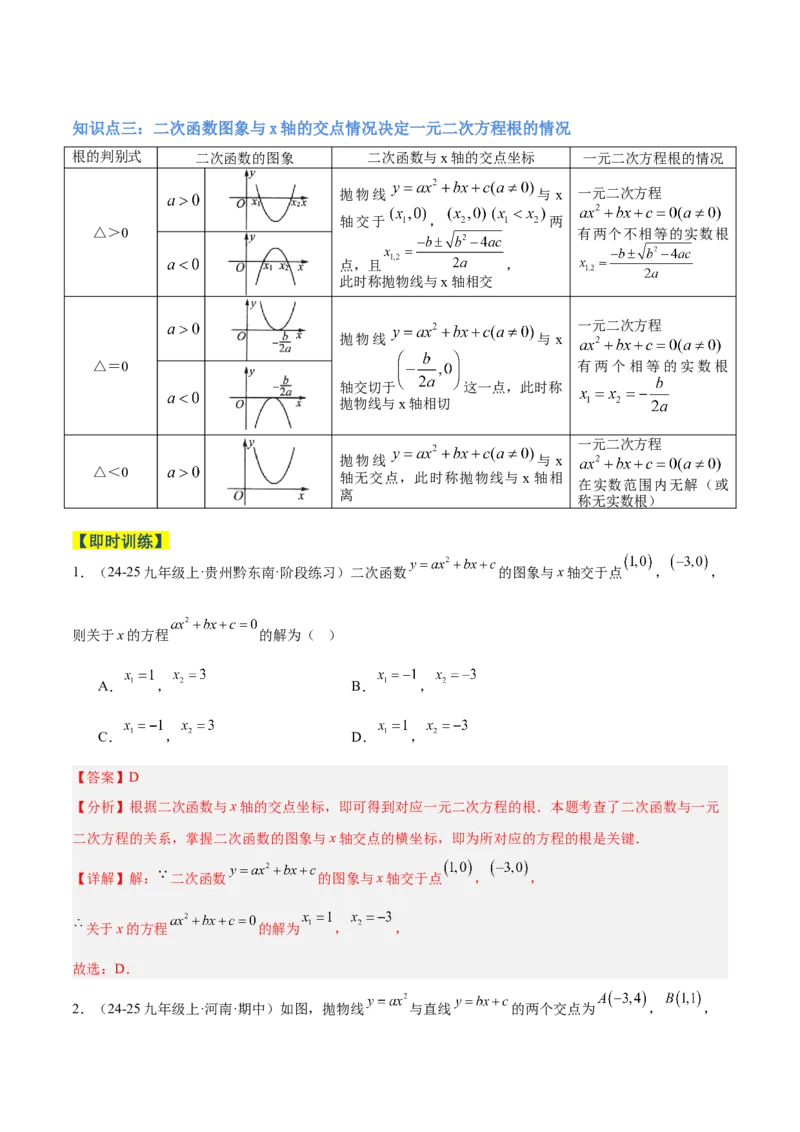 专题03二次函数与一元二次方程重难点题型专训（3个知识点+9大题型+3大拓展训练+自我检测）（教师版）_人教版数学九年级上册_版本二_九年级数学上册（人教版）_重难点专题提升-V7_2026版