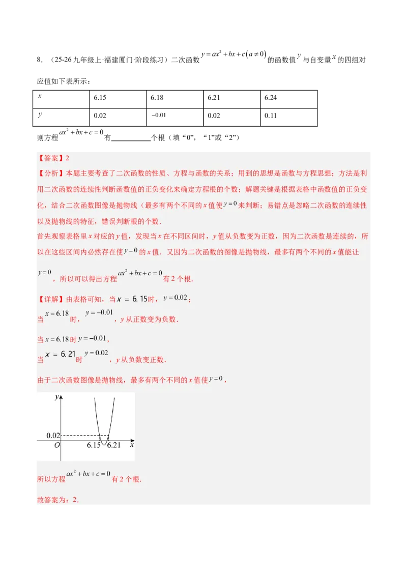 专题03二次函数与一元二次方程重难点题型专训（3个知识点+9大题型+3大拓展训练+自我检测）（教师版）_人教版数学九年级上册_版本二_九年级数学上册（人教版）_重难点专题提升-V7_2026版