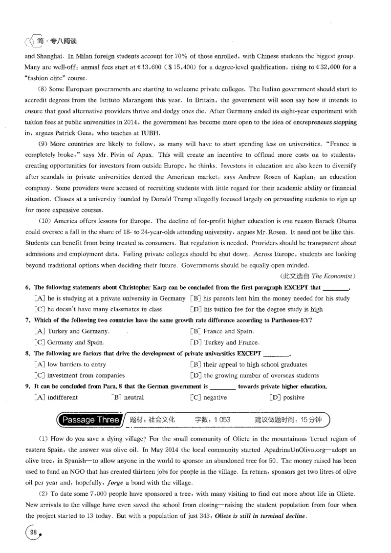 星火专八阅读200篇（超清）_英语专八真题c_专八版本1(优先学)_专八各类练习(赠送资料)_星火专八练习_专八阅读200篇