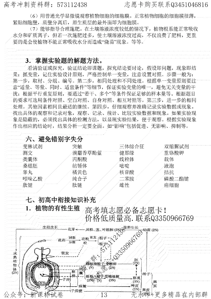 22生物考前指导-志愿卡_高中三年全科资料_高中_高中知识点整理_生物