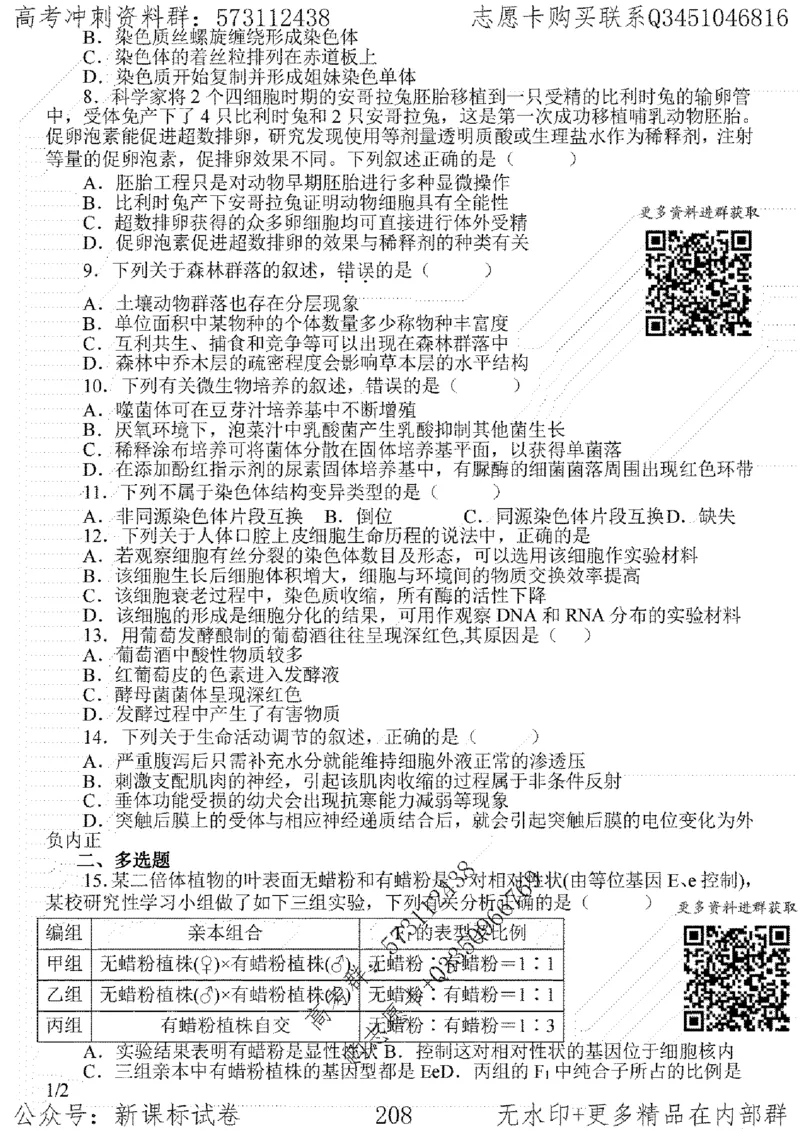 22生物考前指导-志愿卡_高中三年全科资料_高中_高中知识点整理_生物