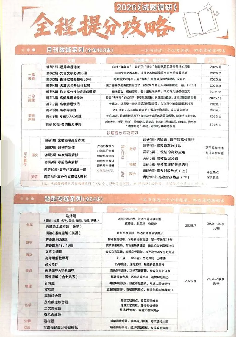 2026试题调研语文第一辑_高中三年全科资料_高中_高中1_2026版高考《试题调研》第1辑（高考超重点）9科全套