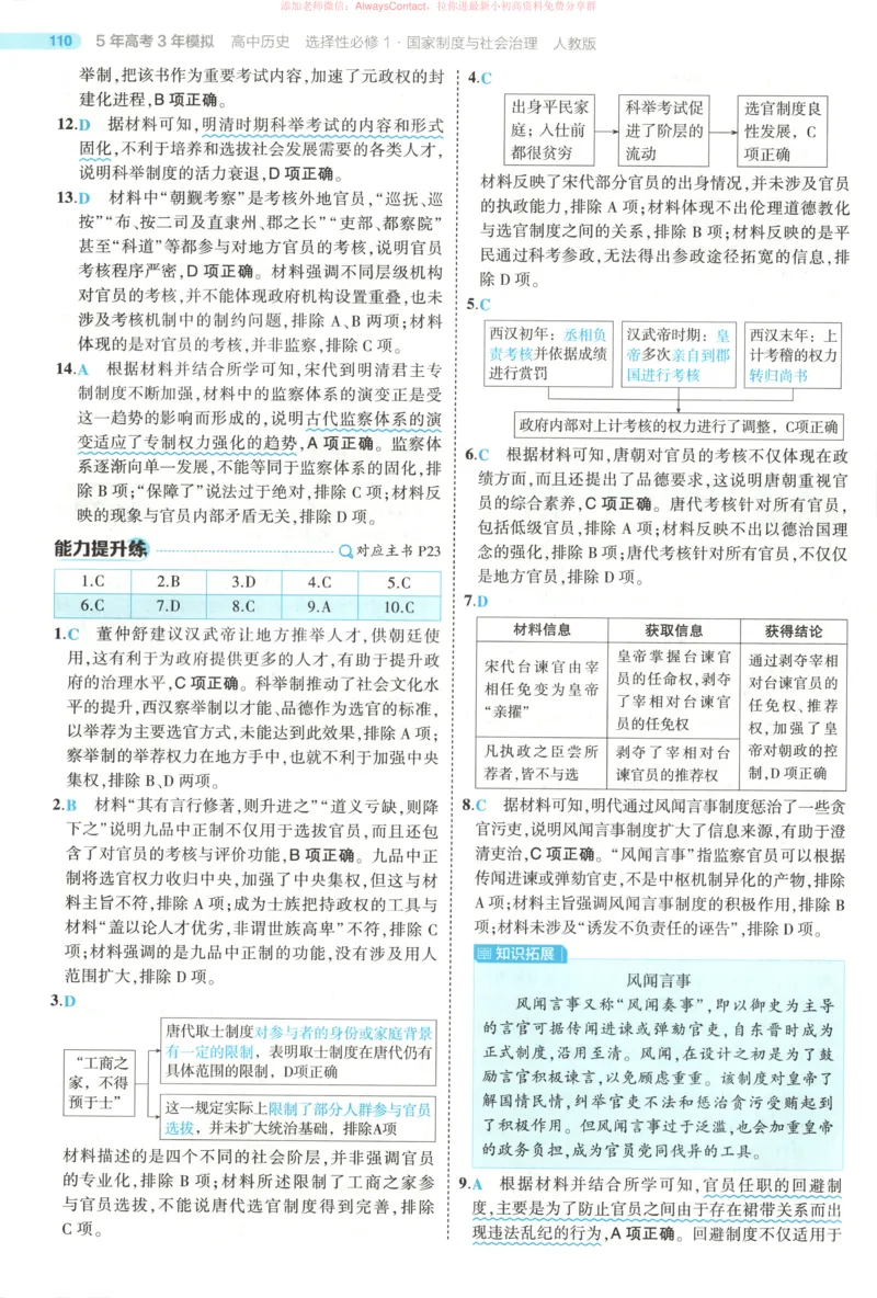 53同步历史选修1答案_高中三年全科资料_高中_2026《高中53同步练习》历史选修一
