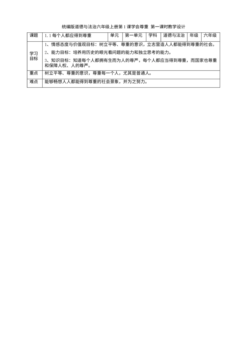 1学会尊重第一课时教案_A493小学道法_26新六年级道法下册（统编版）_教学教案_教案一
