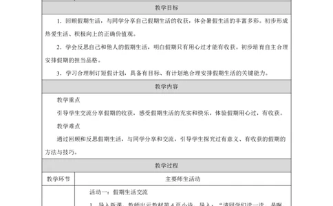 1第1课假期有收获_人民教育出版社_田耘_第1课假期有收获（第2课时）_教学设计2_A493小学道法_人教版小学道德与法治教学资源包_小学道法（智慧教育课件与教案）