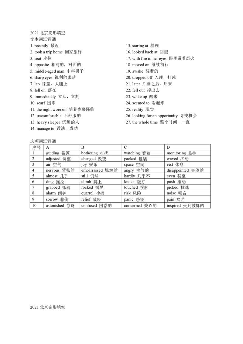 2021北京完形填空_完形填空真题精练c