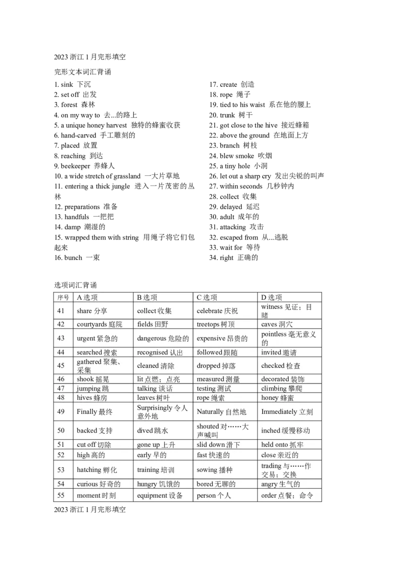2023浙江1月完形填空_完形填空真题精练c