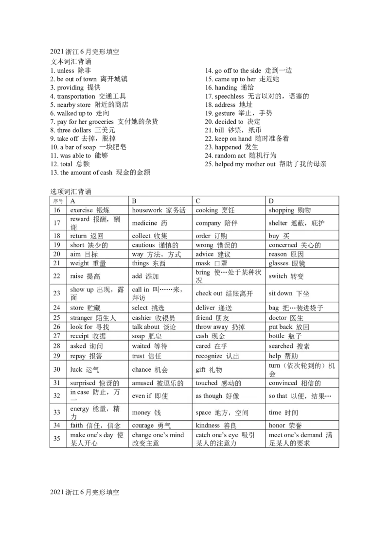 2021浙江6月完形填空_完形填空真题精练c