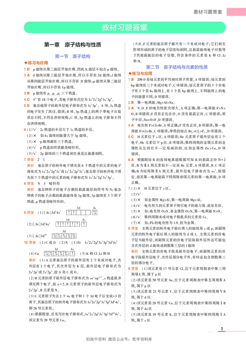 4.新人教版高中化学选择性必修2教材习题答案_高中三年全科资料_高中各科课本电子教材_05高中化学课本_人教版-化学课本_4新人教版化学选择性必修2