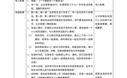 1我们的好朋友第一课时教案_A493小学道法_26新四年级道法下册（统编版）_教学教案_教案三