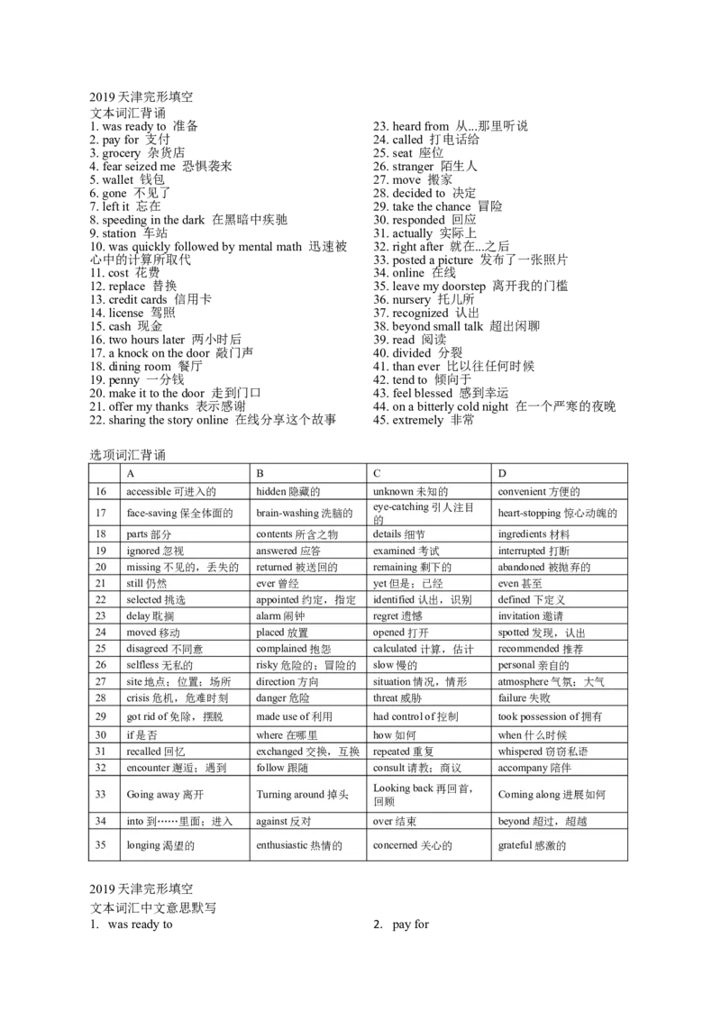 2019天津完形填空_完形填空真题精练c