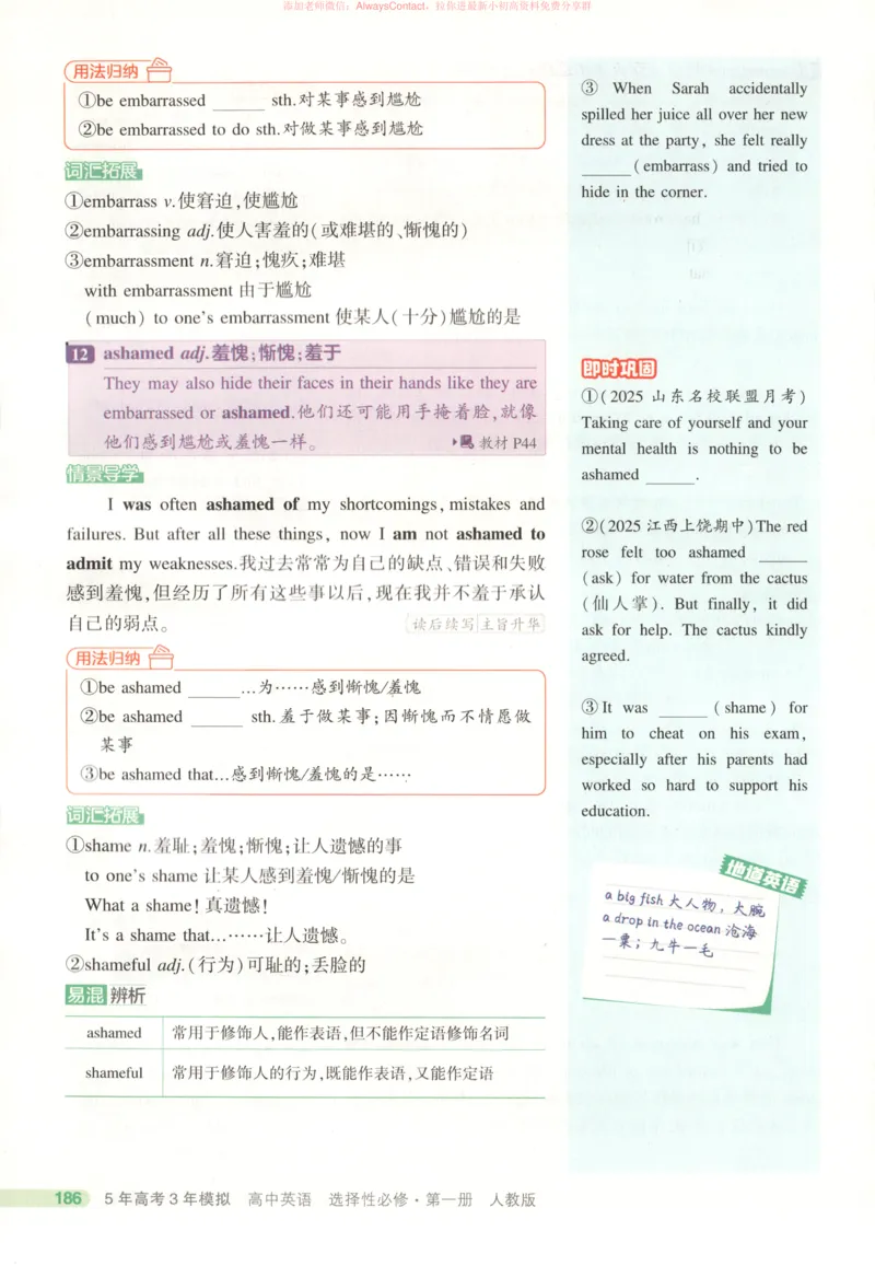 53同步英语选修一RJ疑难破_高中三年全科资料_高中_2026《高中53同步练习》英语选修一RJ