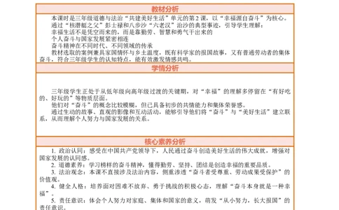 2.1《幸福生活是奋斗出来的&mdash;&mdash;幸福源自奋斗》教案设计_26新三年级道法下册（统编版）_版本一_部编版道德与法治3下_2026春新版_第二套_01.道法3下第2套课件+核心素养教案26春已更完