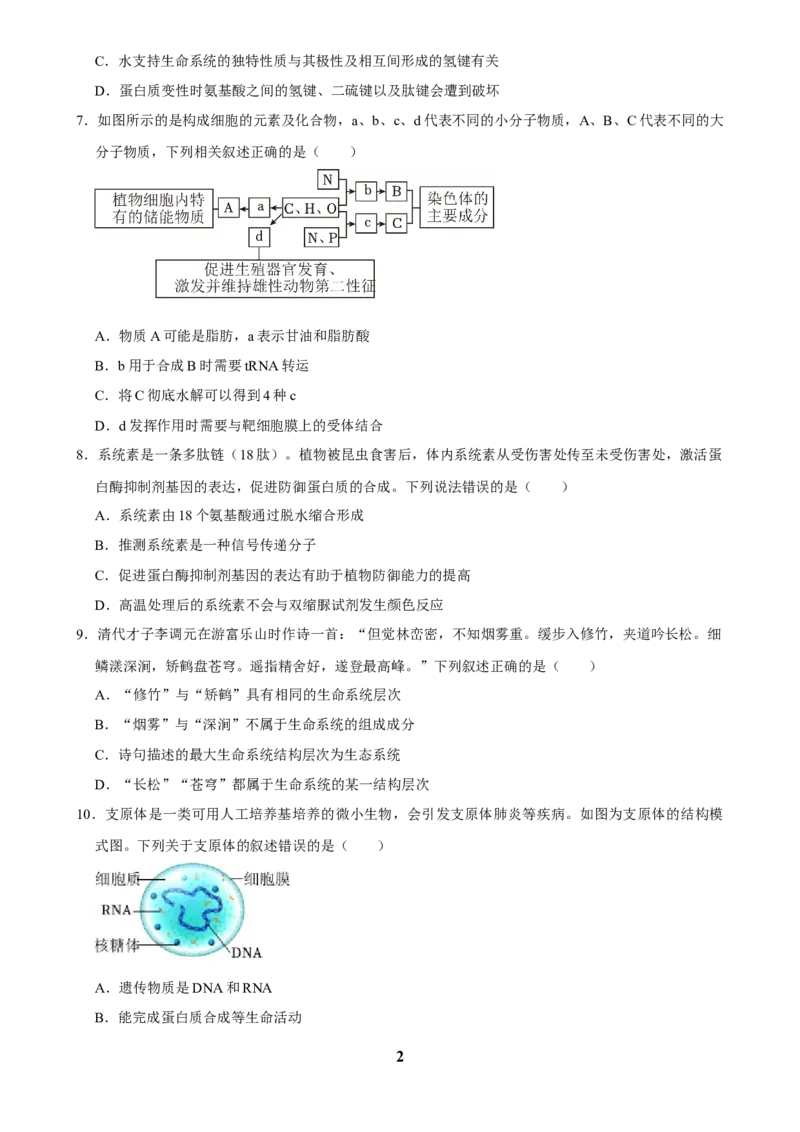 2025年菁优高考生物解密之细胞的分子组成与结构_中考押题2026《中考押题》系列（9科全套实时更新中）_2026版中考《菁优系列》趋势分析+押题密卷+抢分秘籍+模拟考试_考点篇