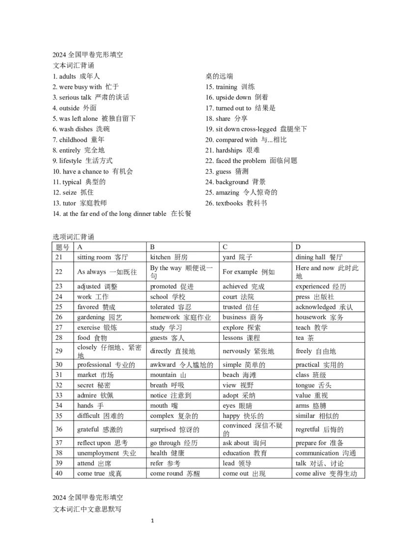 2024全国甲卷完形填空_完形填空真题精练c