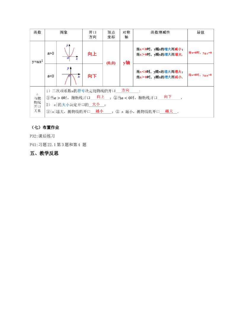 22.1.2二次函数y=ax^2的图象和性质（教学设计）-（人教版）_人教版数学九年级上册_版本二_九年级数学上册（人教版）_教学设计