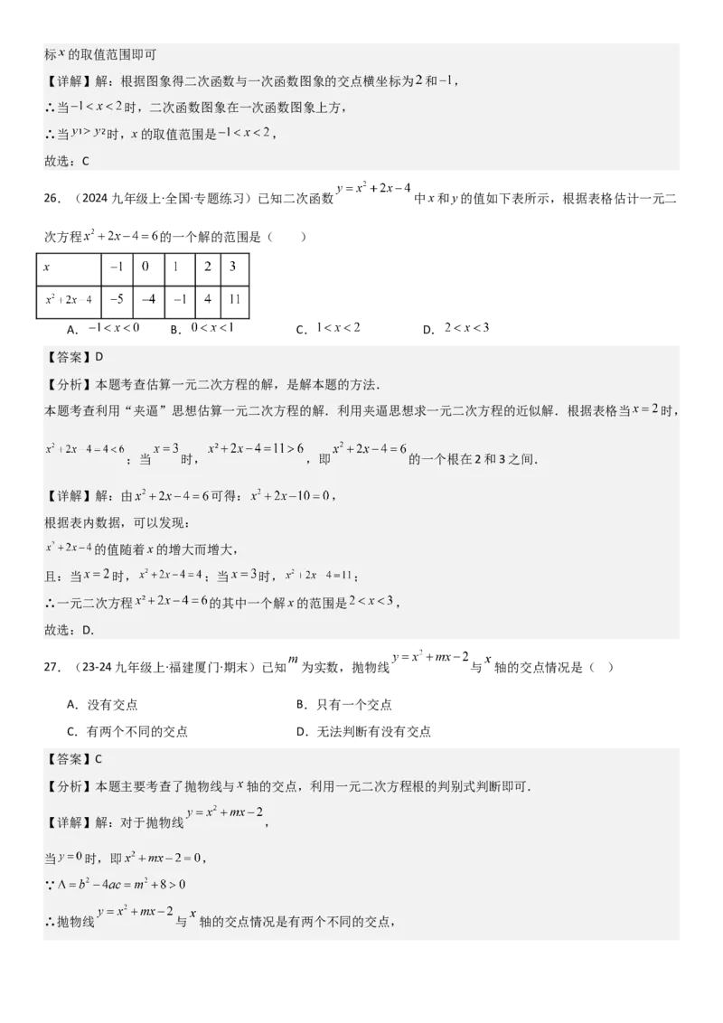 22.2二次函数与一元二次方程教师版_人教版数学九年级上册_版本二_九年级数学上册（人教版）_考点题型技巧高分突破-U360_2025版