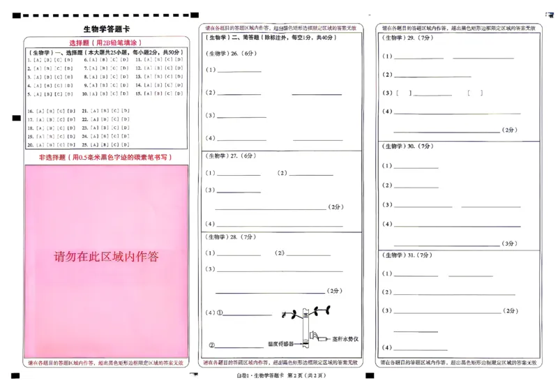 2026《万唯中考&bull;云南生地黑白卷》生物白卷答题卡_中考押题2026《中考押题》系列（9科全套实时更新中）_万唯2026版初中《万唯黑白卷》地生（云南）