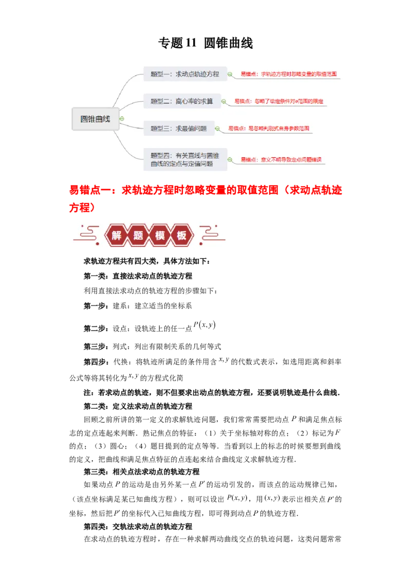 专题11圆锥曲线（4大易错点分析+解题模板+举一反三+易错题通关）-备战2024年高考数学考试易错题（新高考专用）（解析版）_高中三年全科资料_高中_15高中全科《高考易错题》2025版