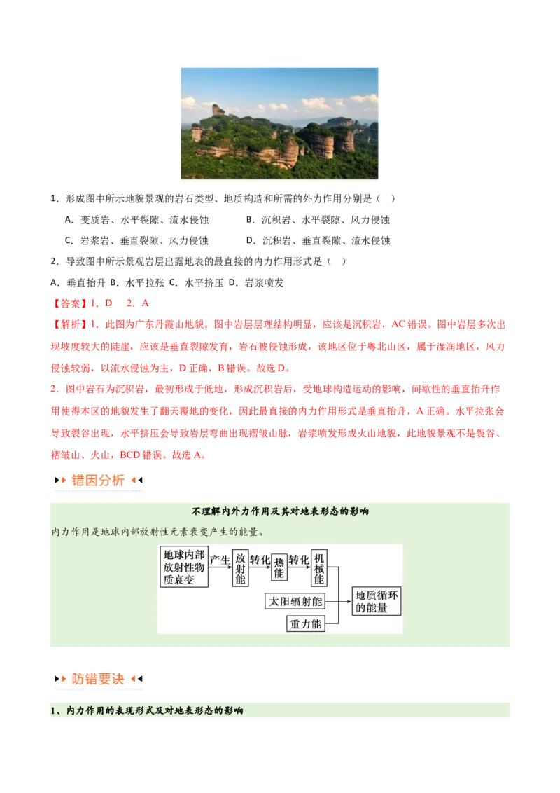 专题05地质地貌易错突破（4大易错）-备战2024年高考地理考试易错题（全国通用）（解析版）_高中三年全科资料_高中_15高中全科《高考易错题》2025版_教师版（含答案解析）