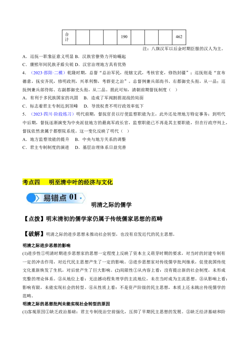 专题03宋元到明清：多民族政权的并立、统一和中国版图的奠定（原卷版）_高中三年全科资料_高中_15高中全科《高考易错题》2025版_高考历史备战2025年高考易错题（新高考专用）