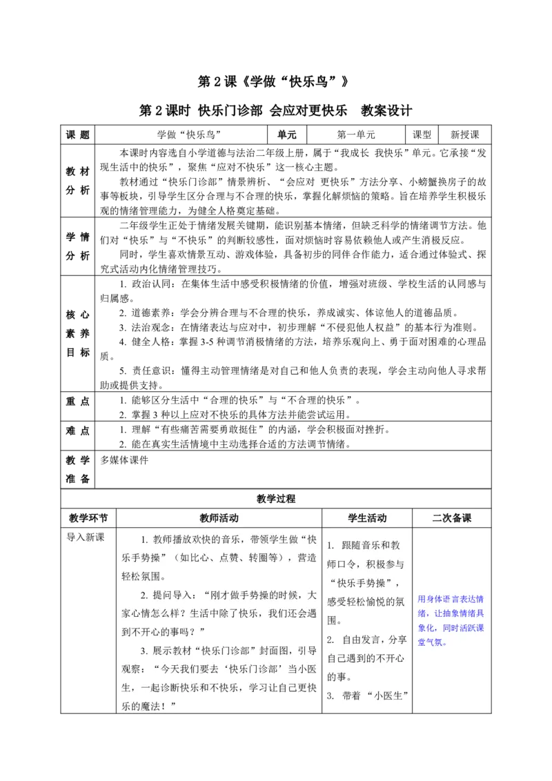 26年春季道德与法治二年级下册（32课时）教案+二次备课+教学反思(1)(1)_26新二年级道法下册（统编版）_版本一_部编版道德与法治2下_2026春新版