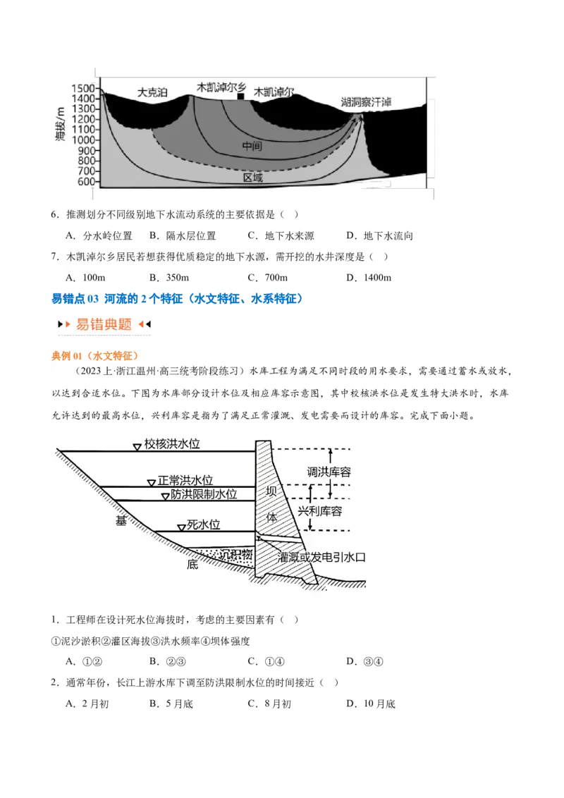 专题04地球上的水易错突破（4大易错）-备战2024年高考地理考试易错题（全国通用）（原卷版）_高中三年全科资料_高中_15高中全科《高考易错题》2025版