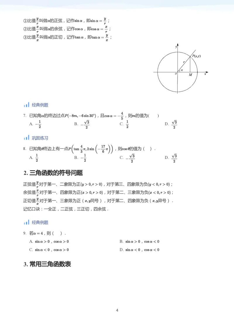 三角函数的定义与图像和性质-讲义（学生版）_高中三年全科资料_高中_学而思高中数学（暑假衔接）面授升高..高二.高三_学而思高中面授升高三暑假讲义+题集（小一轮）
