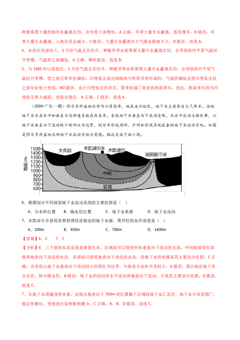专题04地球上的水易错突破（4大易错）-备战2024年高考地理考试易错题（全国通用）（解析版）_高中三年全科资料_高中_15高中全科《高考易错题》2025版_教师版（含答案解析）