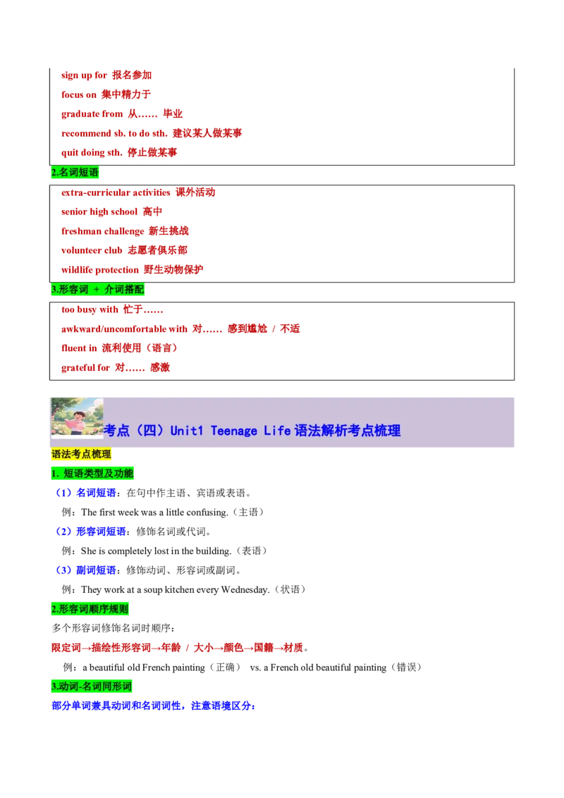 专题12Unit1TeenageLife核心单词、短语、亮句精讲+名校新真题精练-解析版_高中三年全科资料_高中_高中1_2025高一高二英语暑假提升精品讲义（人教版）