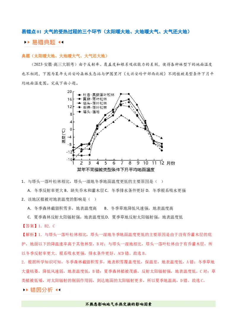 专题03大气运动易错突破（原卷版）_高中三年全科资料_高中_15高中全科《高考易错题》2025版_高考地理备战2025年高考易错题（新高考专用）