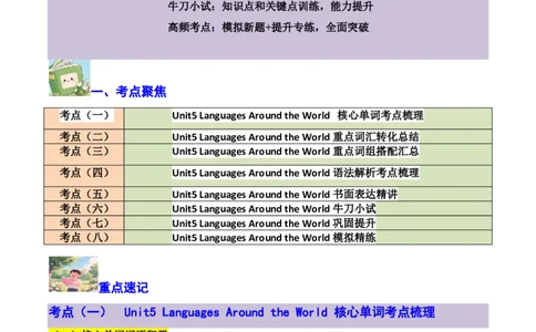专题16Unit5LanguagesAroundtheWorld核心单词、短语、亮句精讲+名校新真题精练-原卷版_高中三年全科资料_高中_高中1_2025高一高二英语暑假提升精品讲义（人教版）