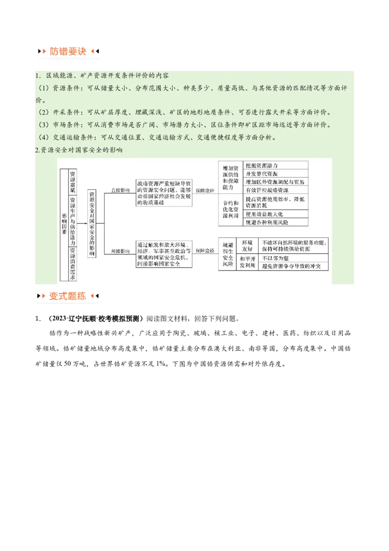 专题12区域资源开发与资源安全提分突破（4大易错）-备战2024年高考地理考试易错题（全国通用）（原卷版）_高中三年全科资料_高中_15高中全科《高考易错题》2025版