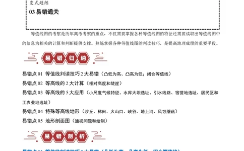专题01等高线提分突破（5大易错）-备战2024年高考地理考试易错题（全国通用）（解析版）_高中三年全科资料_高中_15高中全科《高考易错题》2025版_教师版（含答案解析）