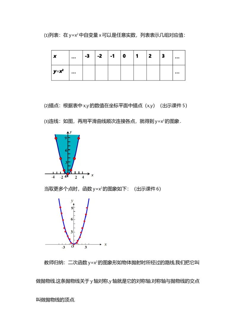 22.1.2二次函数y=ax&sup2;的图象和性质_人教版数学九年级上册_版本二_九年级数学上册（人教版）_教学设计_教案多套_9上数教案选择1_第二十二章二次函数（教案）