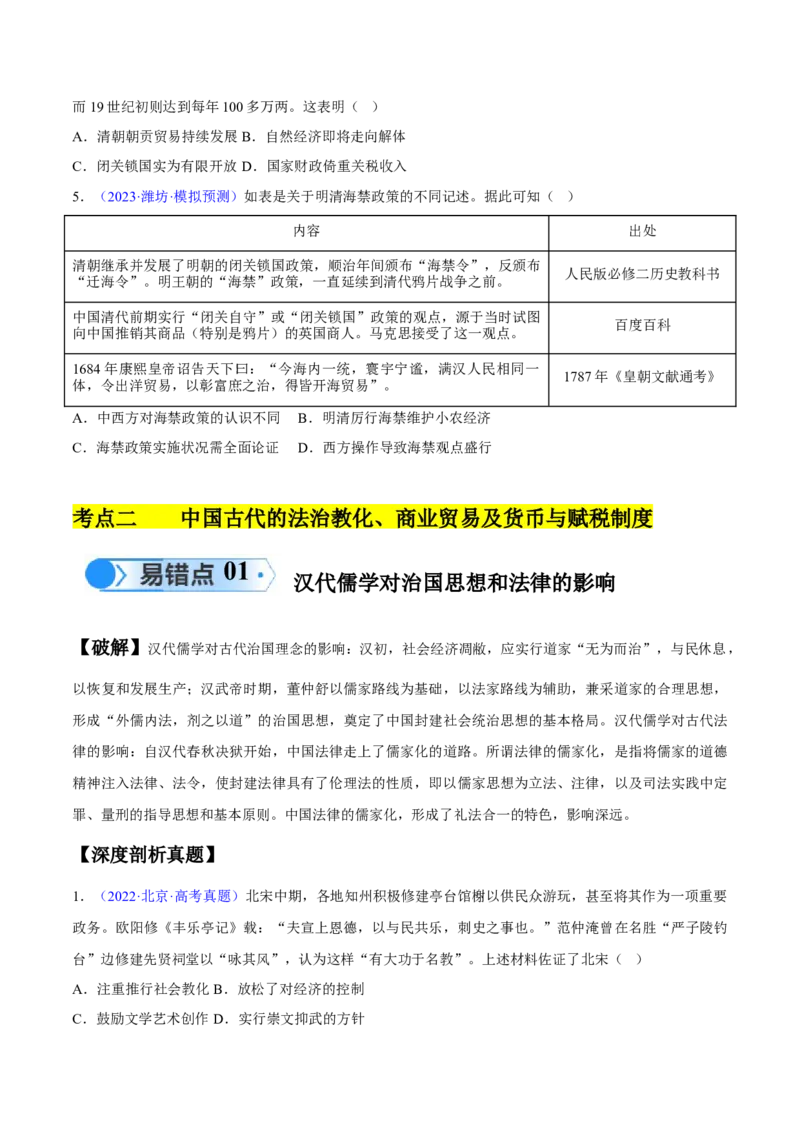 专题04中国古代史：选择性必修（贯通部分）（原卷版）_高中三年全科资料_高中_15高中全科《高考易错题》2025版_高考历史备战2025年高考易错题（新高考专用）_易错知识点梳理