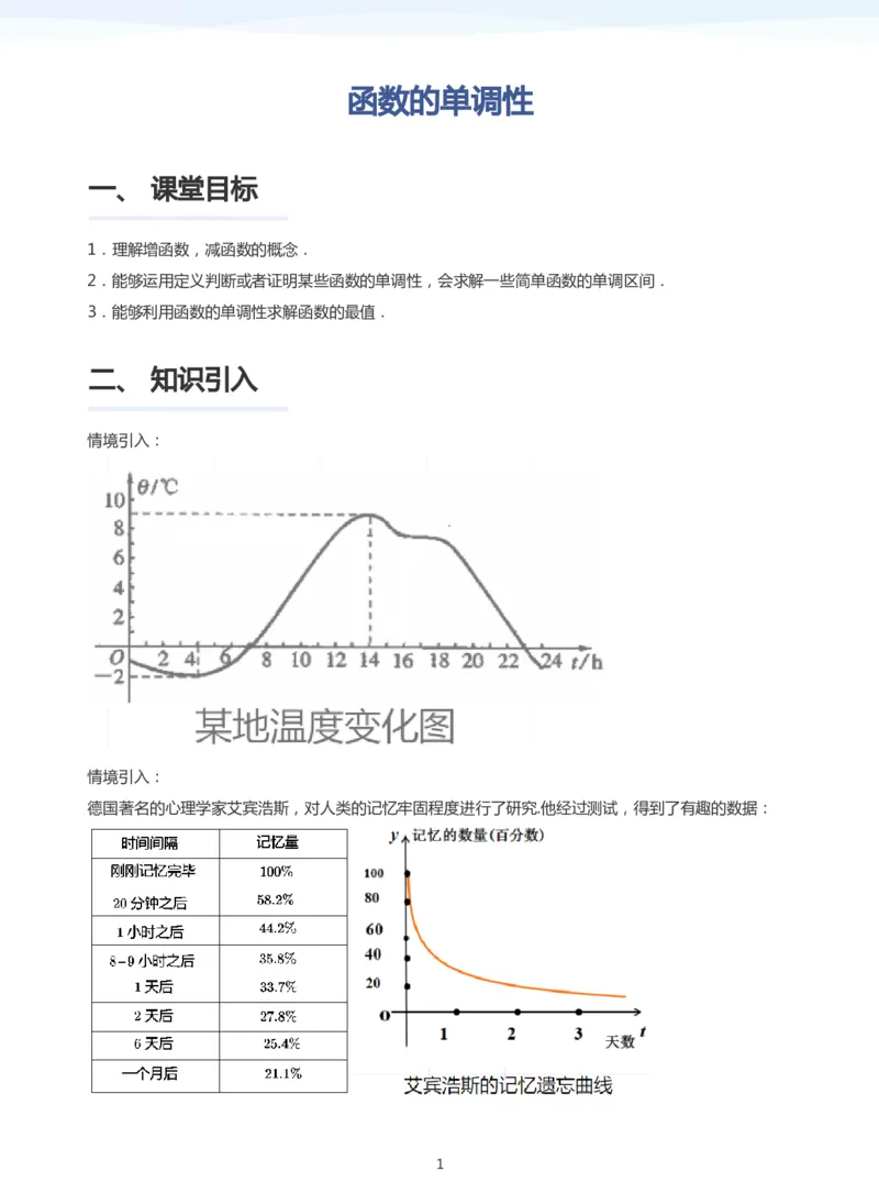 函数的单调性(学生版)_高中三年全科资料_高中_学而思高中数学（暑假衔接）面授升高..高二.高三_学而思面授班升高一暑期讲义+题集