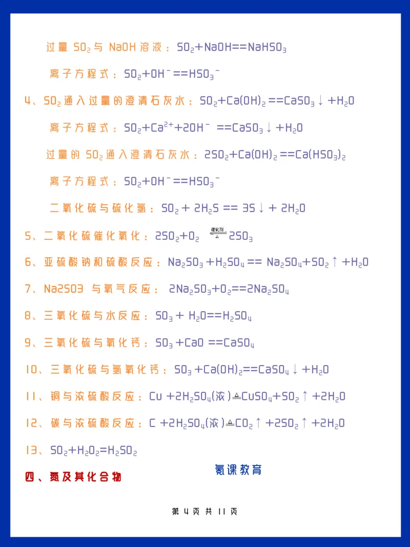 人教版高一化学方程式大全-B_高中三年全科资料_高中三年全科资料_化学