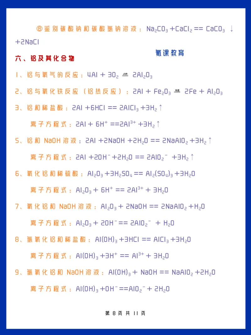 人教版高一化学方程式大全-B_高中三年全科资料_高中三年全科资料_化学