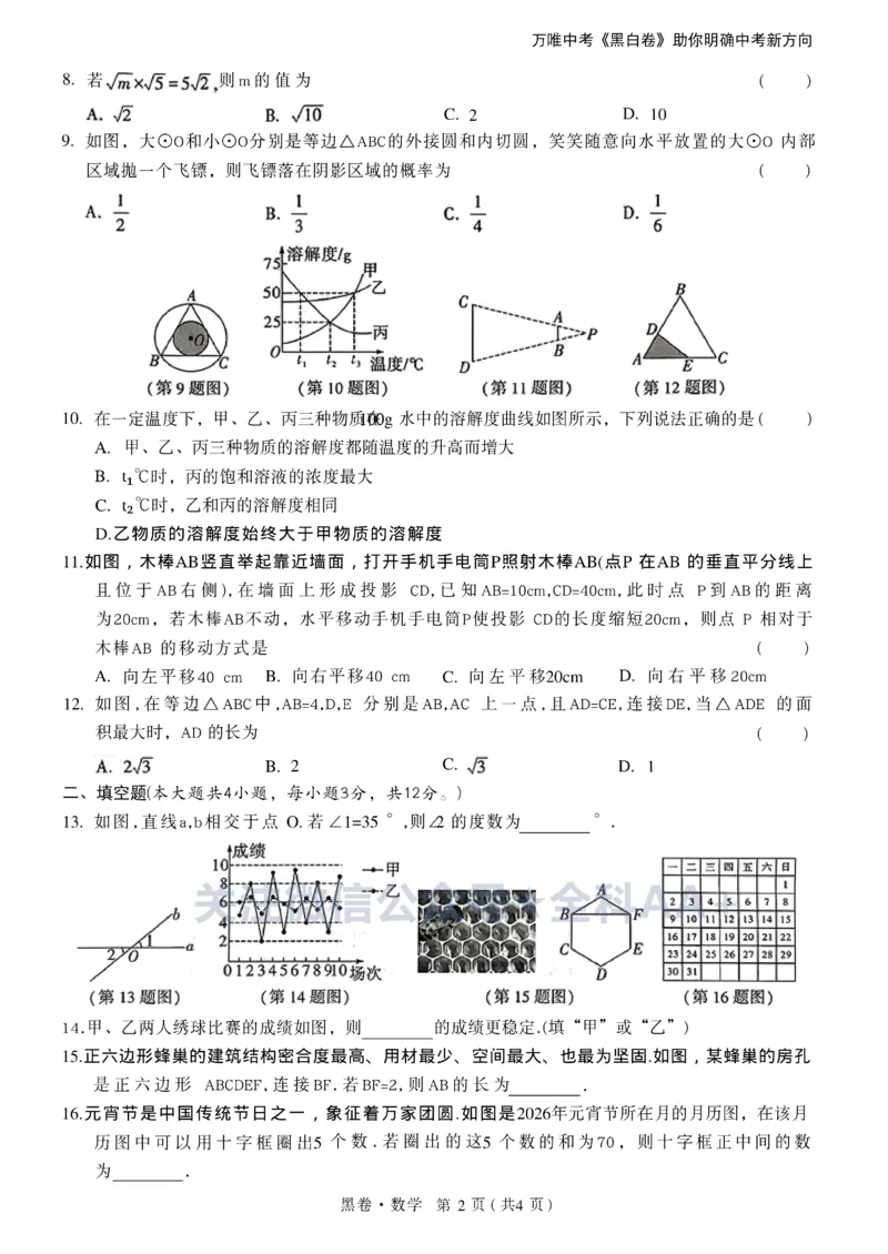 2026《万唯中考&bull;广西黑白卷》数学黑卷_中考押题2026《中考押题》系列（9科全套实时更新中）_万唯2026版初中《万唯黑白卷》数理化（广西）_2026《万唯中考&bull;广西黑白卷》数学