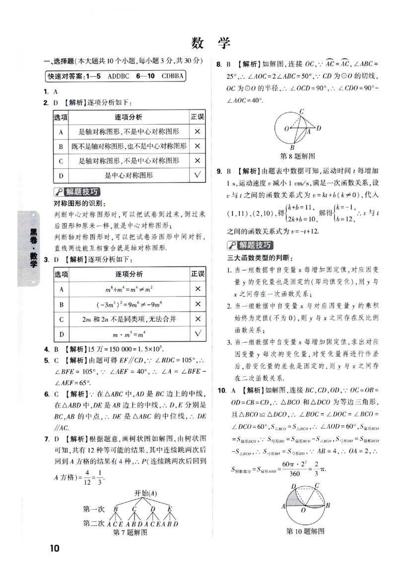 2026《万唯中考&bull;山西黑白卷》数学黑卷答案_中考押题2026《中考押题》系列（9科全套实时更新中）_万唯2026版初中《万唯黑白卷》7科全套（山西）