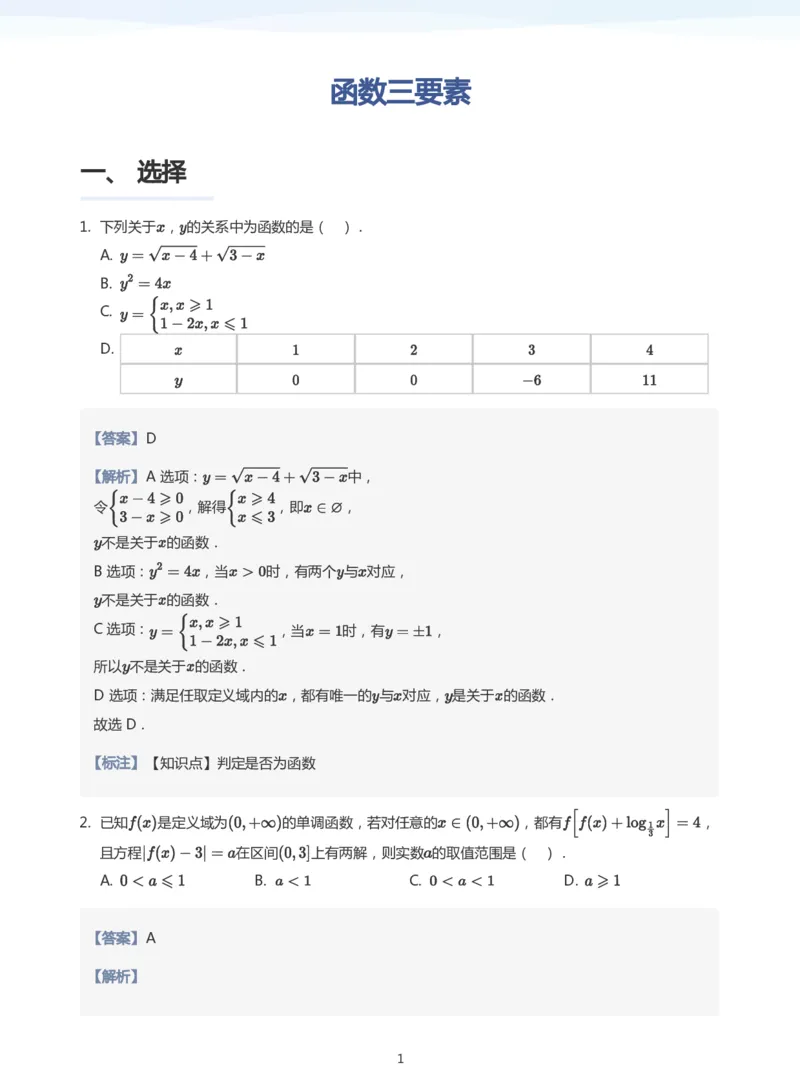 函数三要素题集(教师版)_高中三年全科资料_高中_学而思高中数学（暑假衔接）面授升高..高二.高三_学而思高中面授升高三暑假讲义+题集（小一轮）