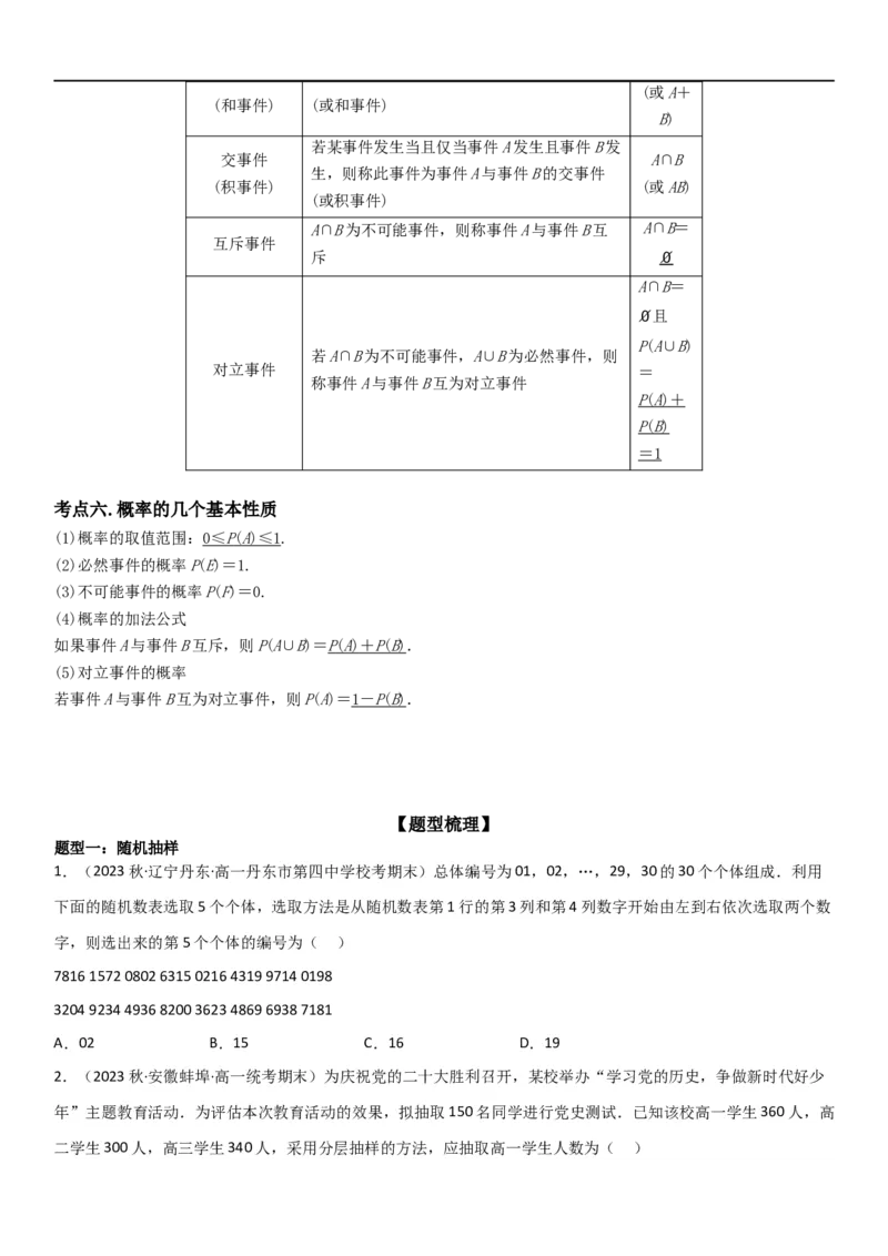 复习重难点-第06讲：统计和概率高频考点突破（学生版）-新高二暑假衔接_高中三年全科资料_高中_高中1_2025秋新高二《暑假衔接讲义》（语数外理化）电子版_暑假衔接第1套新高二数学