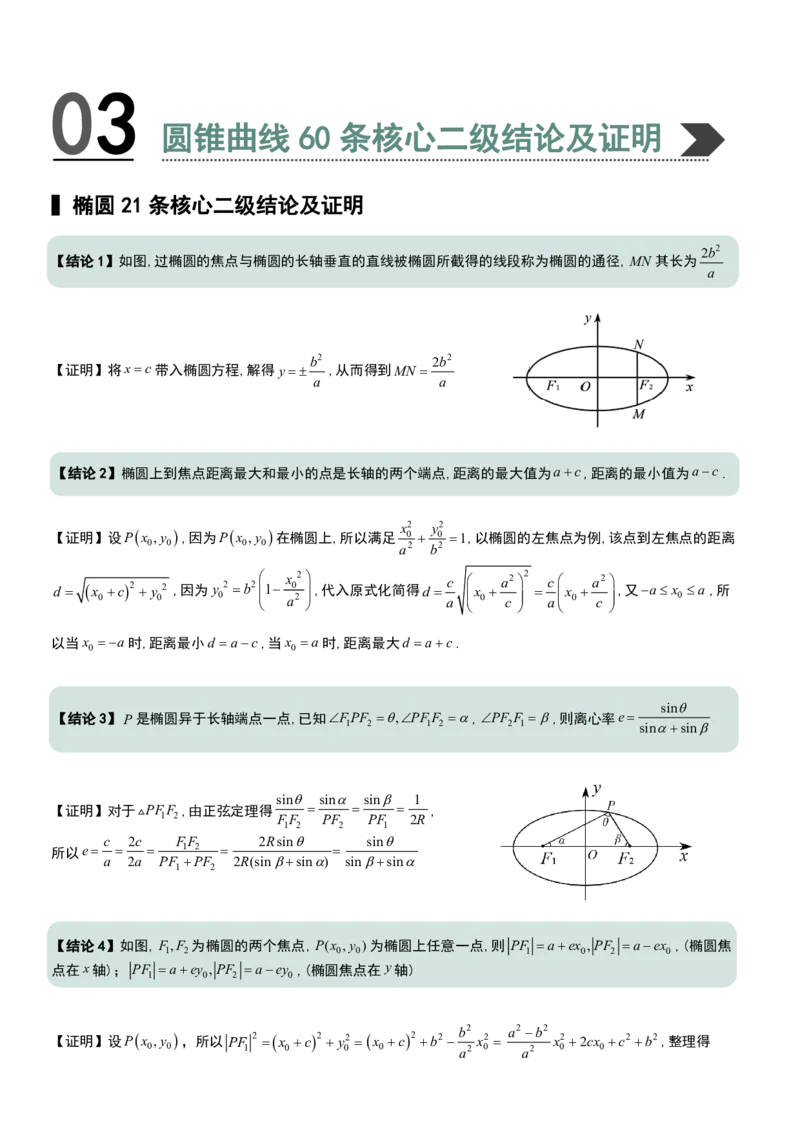 圆锥曲线60条核心二级结论+证明_高中三年全科资料_高中三年全科资料_数学