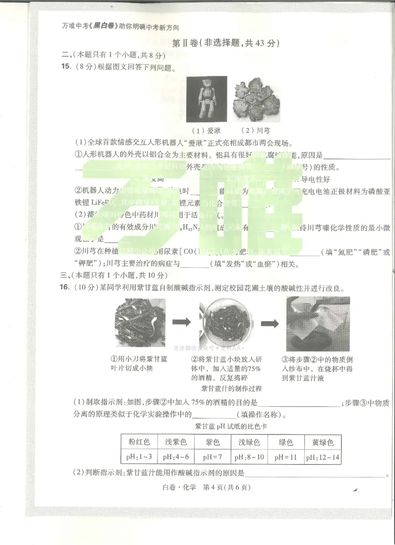2026《万唯中考&bull;成都黑白卷》化学白卷_中考押题2026《中考押题》系列（9科全套实时更新中）_万唯2026版初中《万唯黑白卷》5科全套（成都）_2026《万唯中考&bull;成都黑白卷》化学