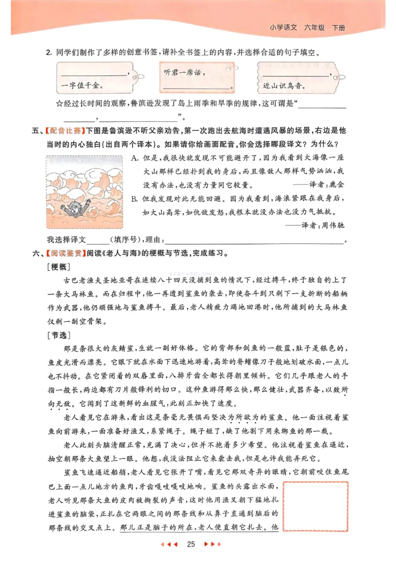 53天天练人教语文6下_26春53小学系列合集_1-6年级语文下册人教版《53天天练》